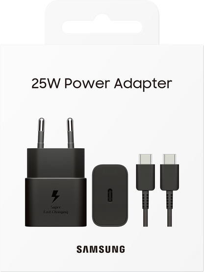 Network Charger With USB-C Cable Samsung, 25W, 3A, 1 x USB-C, Black EP-T2510XBEGEU