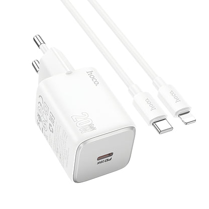 Network Charger with Lightning Cable HOCO N40, 20W, 3A, 1 x USB-C, White