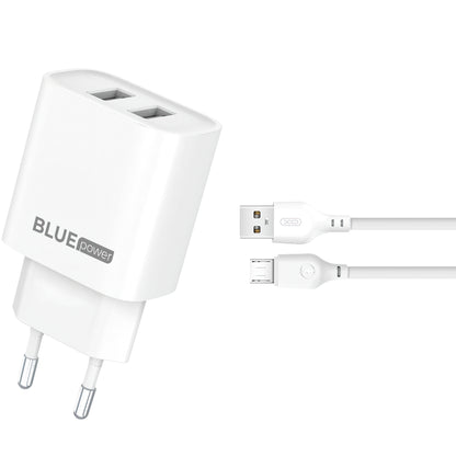 Blue Power BPCE02M MicroUSB Cable Charger, 10.5W, 2.1A, 2 x USB-A, White