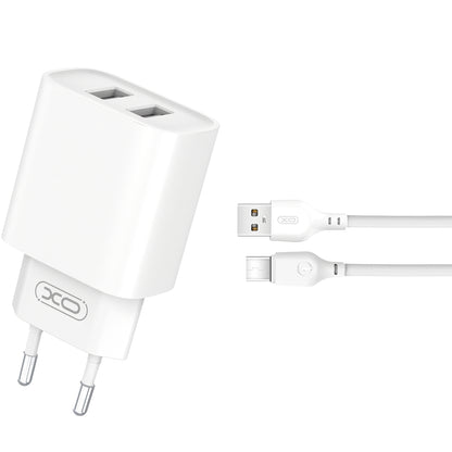 XO Design BPCE02C USB-C Cable Charger, 10.5W, 2.1A, 2 x USB-A, White