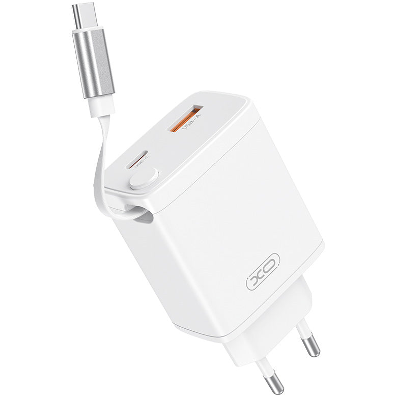 Network Charger with USB-C Cable XO Design CE31, 30W, 3A, 1 x USB-A - 1 x USB-C, White