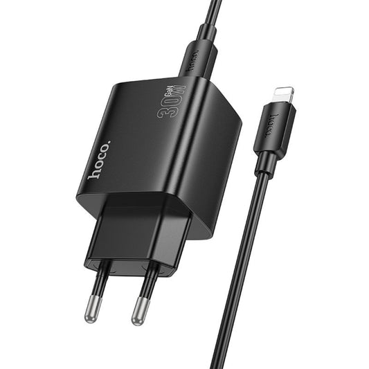 HOCO N56 Network Charger with Lightning Cable, 30W, 3A, 2 x USB-A - 2 x USB-C, Black