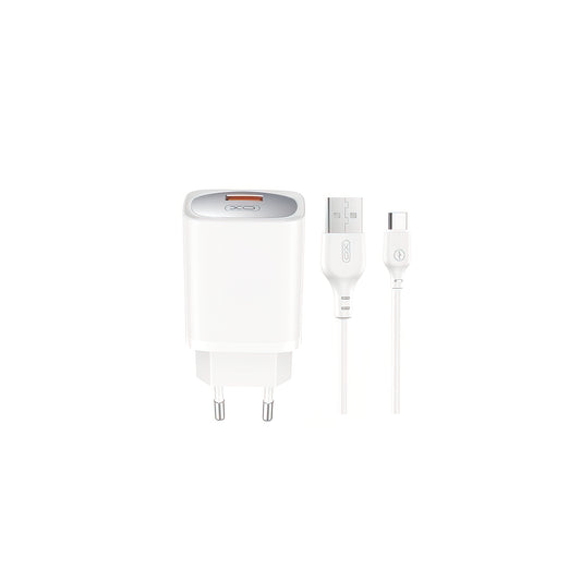 Network Charger with USB-C Cable XO Design CE19, 18W, 3A, 1 x USB-A, White