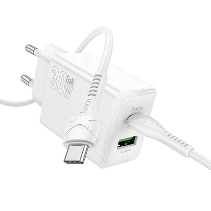 Network Charger with USB-C Cable HOCO N71, 30W, 3A, 1 x USB-A - 1 x USB-C, White