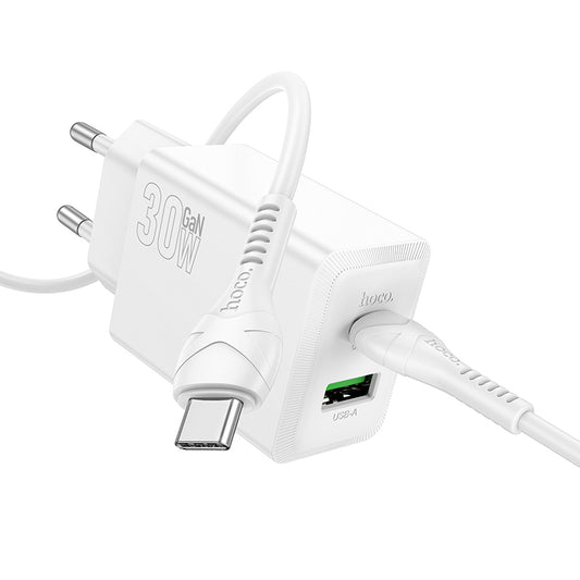 Network Charger with USB-C Cable HOCO N71, 30W, 3A, 1 x USB-A - 1 x USB-C, White