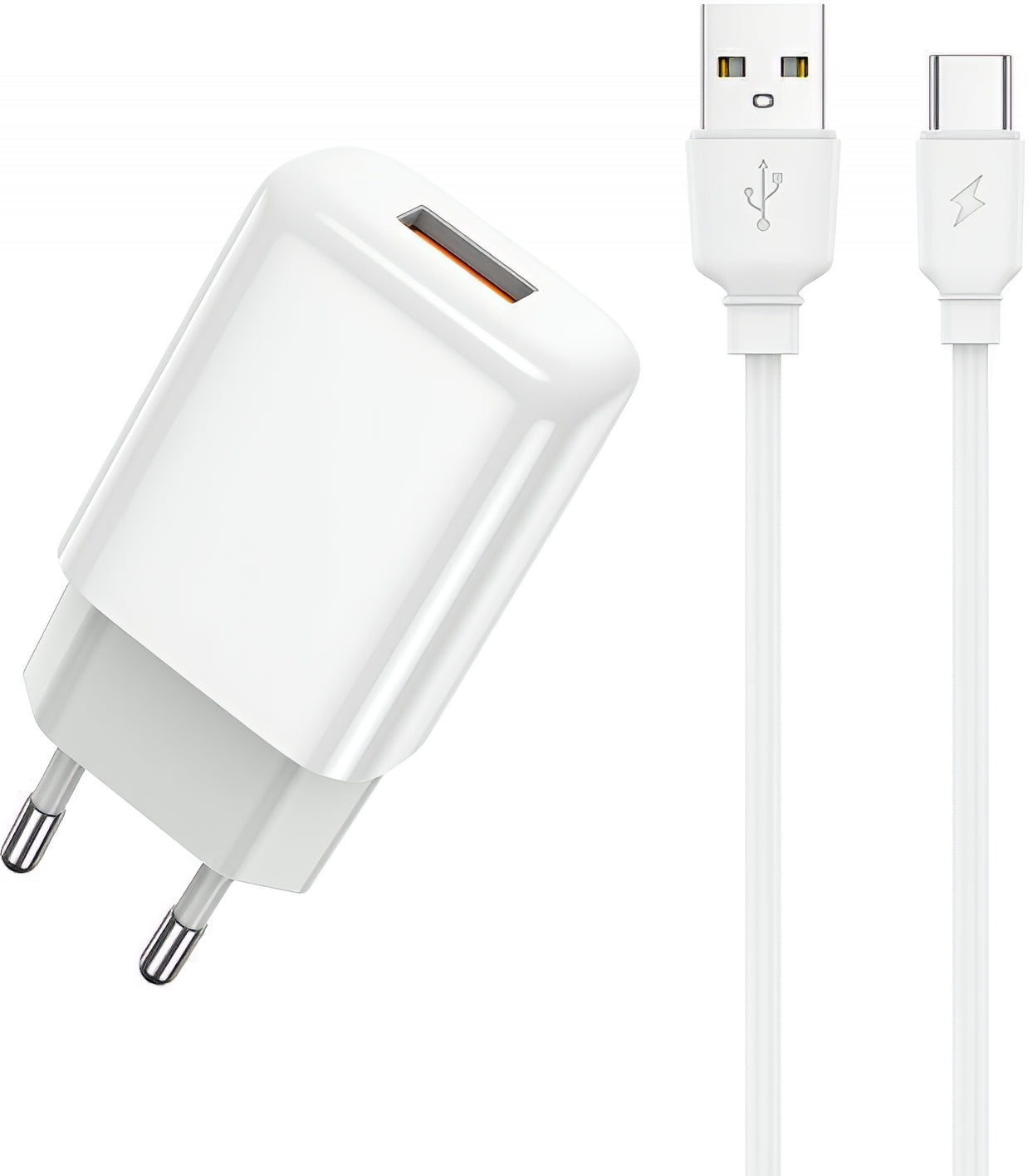 Network Charger with USB-C Cable Prestico F9S, 12W, 2.4A, 1 x USB-A, White