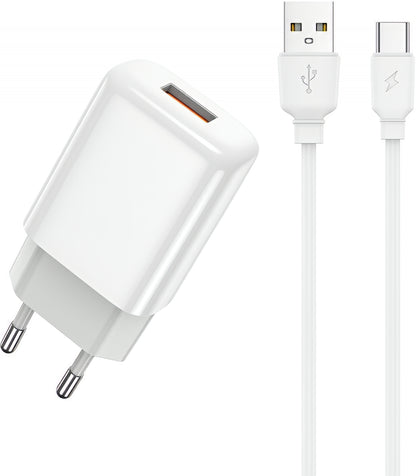 Network Charger with USB-C Cable Prestico F9S, 12W, 2.4A, 1 x USB-A, White