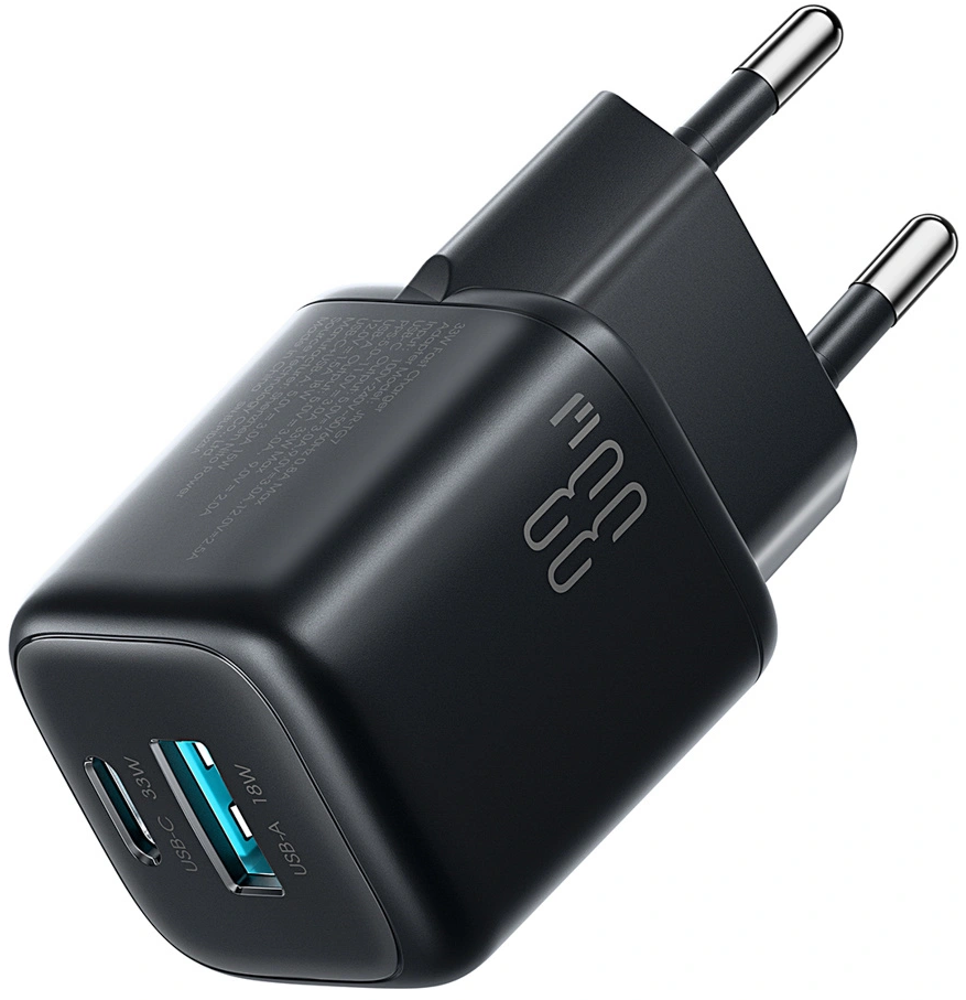 Joyroom JR-TG7 USB-C Cable Wall Charger, 33W, 3A, 1 x USB-A - 1 x USB-C, Black