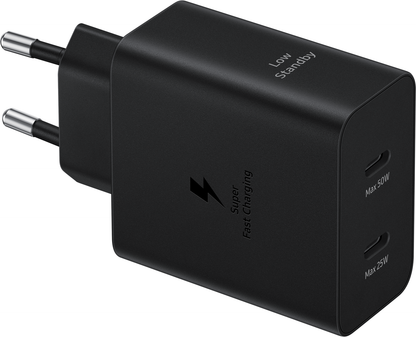 Network Charger With USB-C Cable Samsung, 50W, 3A, 2 x USB-C, Black EP-T5020XBEGEU