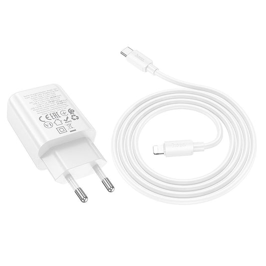 Network Charger with Lightning Cable HOCO N61, 20W, 3A, 1 x USB-A - 1 x USB-C, White