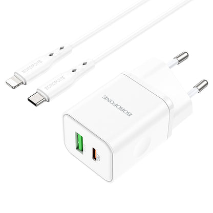 Network Charger with Lightning Cable Borofone BN7, 20W, 3A, 1 x USB-A - 1 x USB-C, White
