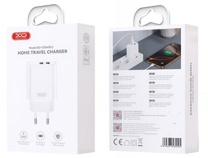 Network Charger with Lightning Cable XO Design CE34, 12W, 2.4A, 2 x USB-A, White