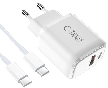 Tech-Protect NCA20 USB-C Cable Wall Charger, 20W, 3A, 1 x USB-A - 1 x USB-C, White