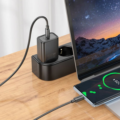 Network Charger with USB-C Cable HOCO N60, 20W, 3A, 1 x USB-C, Black