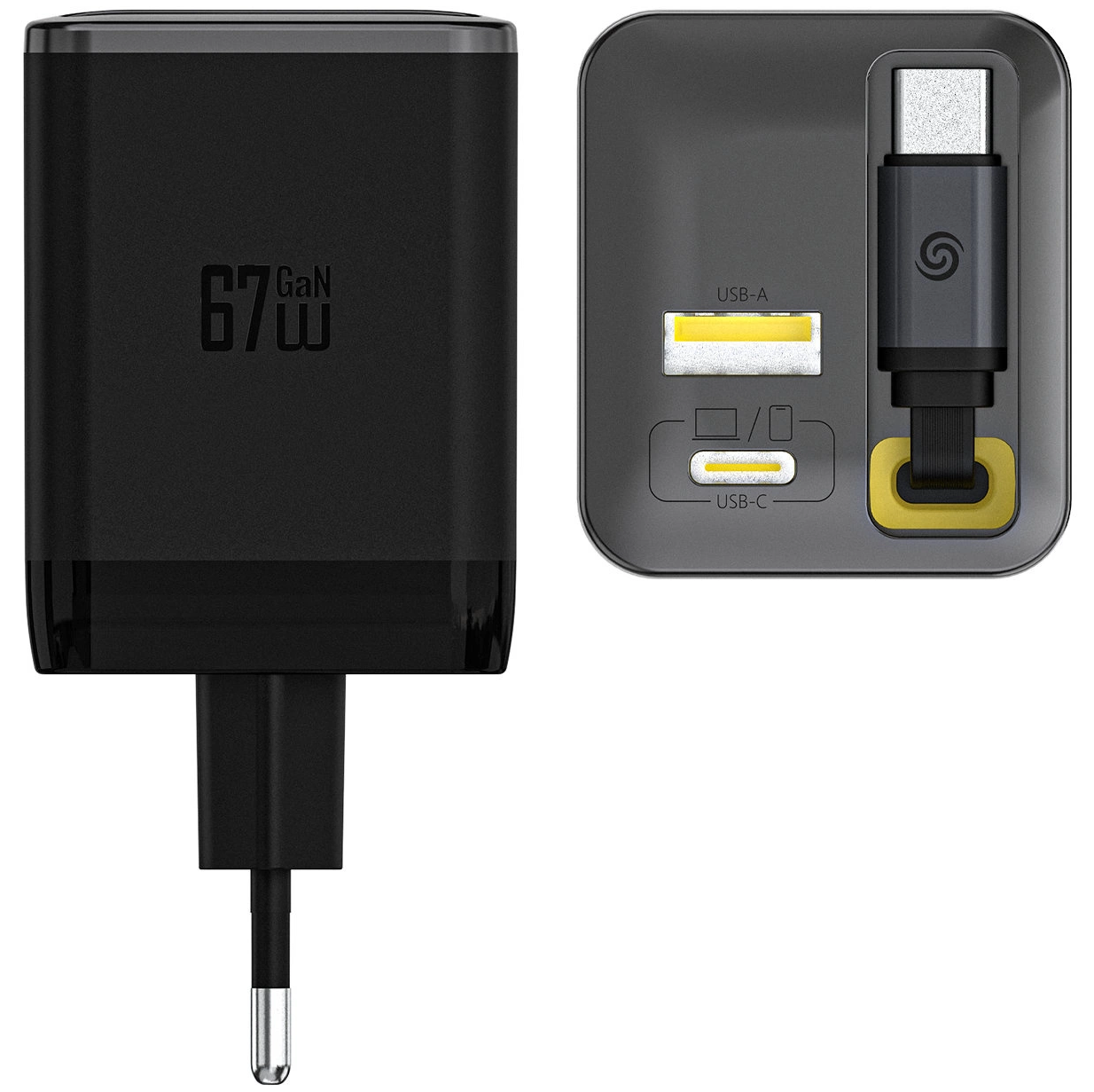 Network Charger with USB-C Cable Dudao A67EU, 67W, 3.35A, 1 x USB-A - 1 x USB-C, Black