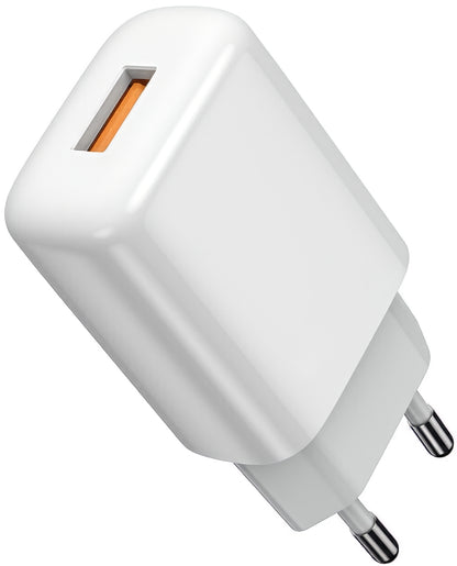 Network Charger with USB-C Cable Prestico F9S, 12W, 2.4A, 1 x USB-A, White