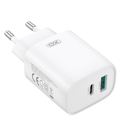 Network Charger with Lightning Cable XO Design CE30, 30W, 3A, 1 x USB-A - 1 x USB-C, White