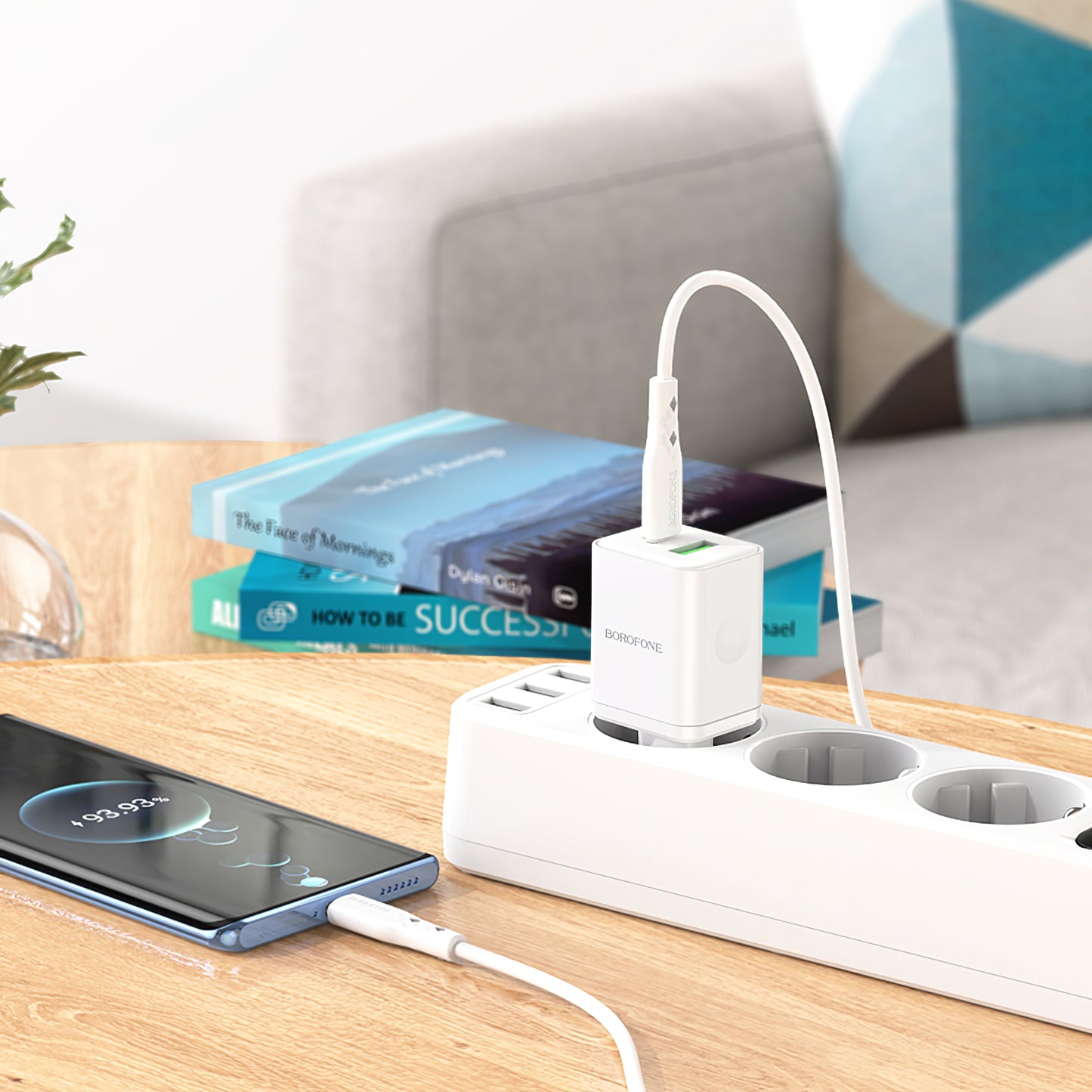 Borofone BN7 Network Charger With USB-C Cable, 20W, 3A, 1 x USB-A - 1 x USB-C, White