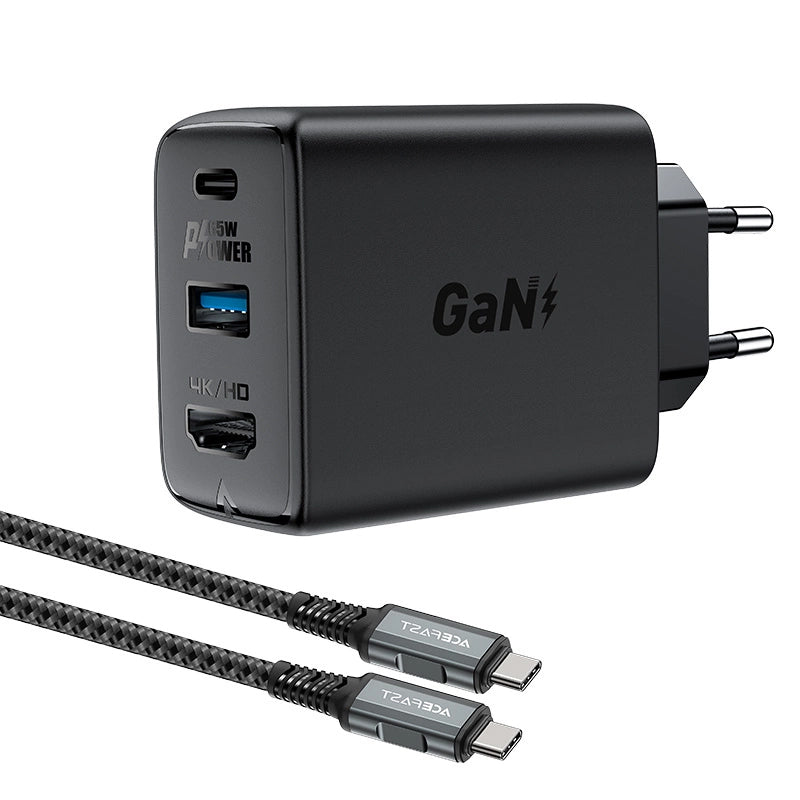 Acefast A17 Hub TV Cable Charger, 65W, 3A, 1 x HDMI - 1 x USB-A - 1 x USB-C, Black