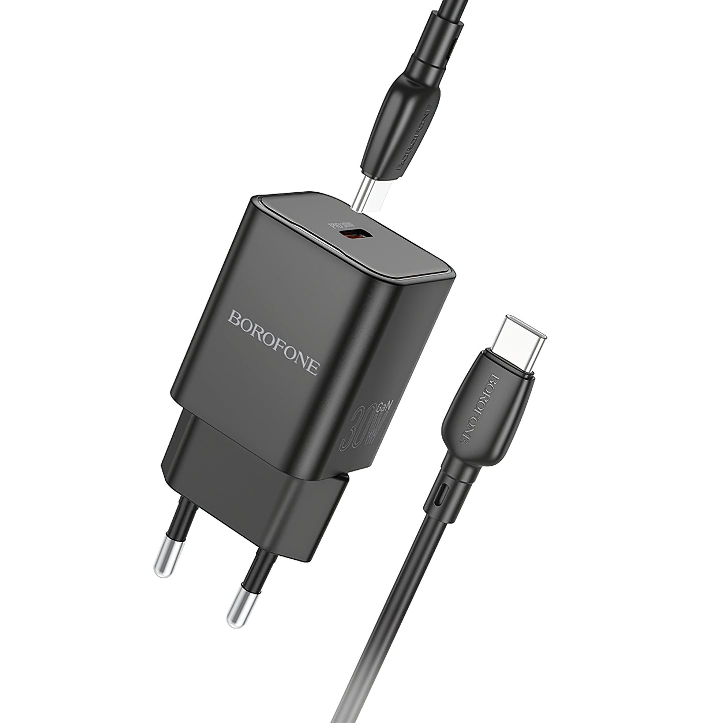 Borofone BN13 Safety USB-C Cable Charger, 30W, 3A, 1 x USB-C, Black