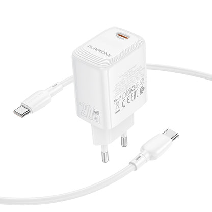 Network Charger with USB-C Cable Borofone BN26 Fuente, 20W, 3A, 1 x USB-C, White
