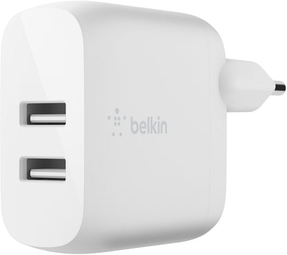 Belkin BoostCharge Dual USB-C Cable Wall Charger, 24W, 2.4A, 2 x USB-A, White WCE001vf1MWH