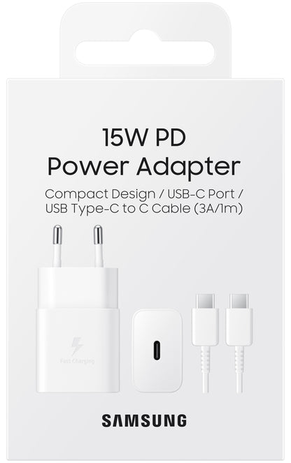 Network Charger with USB-C Cable Samsung, 15W, 2A, 1 x USB-C, White EP-T1510XWEGEU