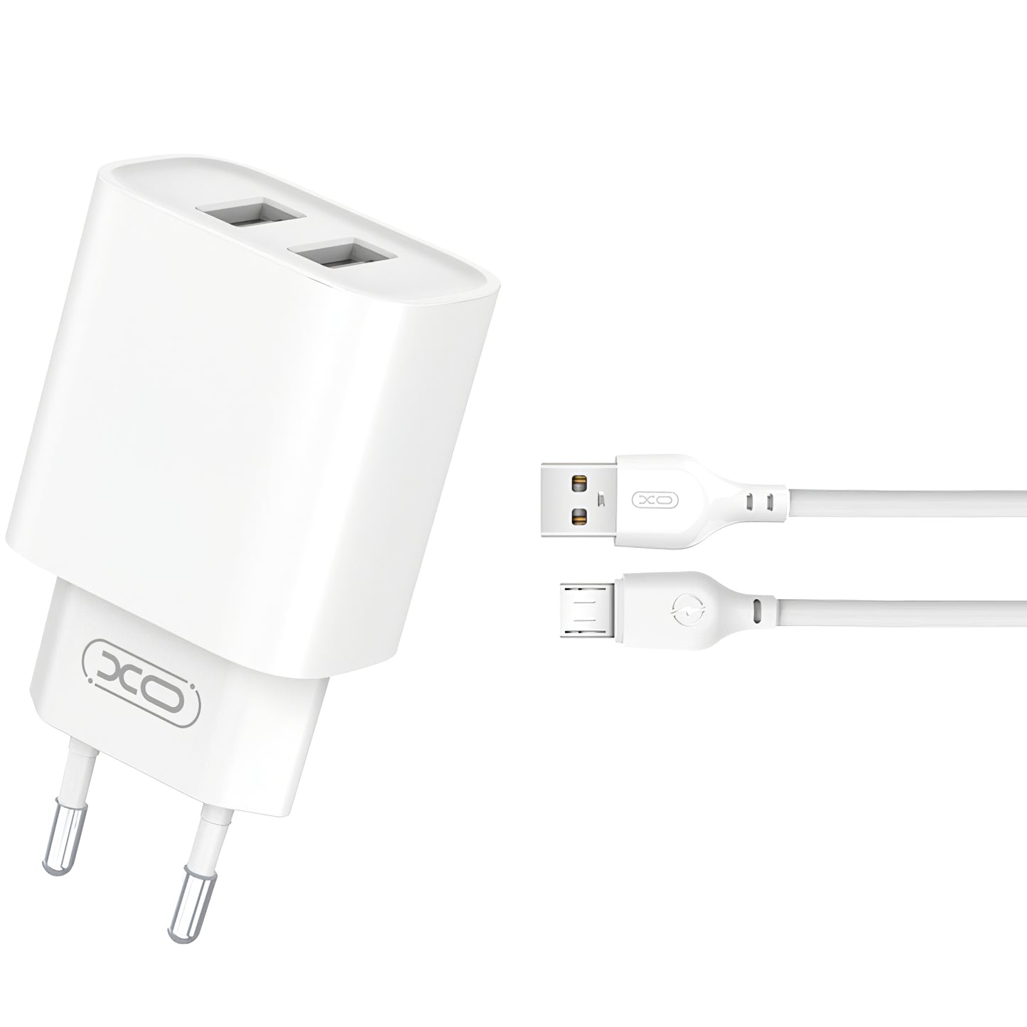 XO Design CE02C USB Charger with MicroUSB Cable, 10.5W, 2.1A, 2 x USB-A, White