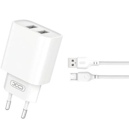 XO Design CE02C USB Charger with MicroUSB Cable, 10.5W, 2.1A, 2 x USB-A, White