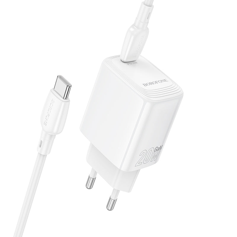 Network Charger with USB-C Cable Borofone BN26 Fuente, 20W, 3A, 1 x USB-C, White