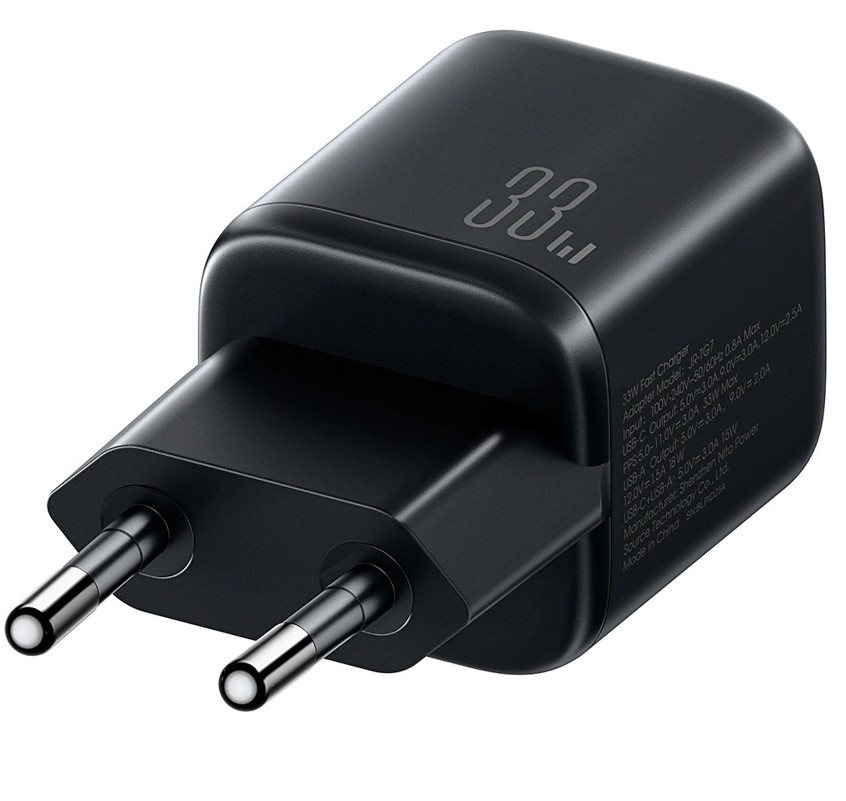 Joyroom JR-TG7 Network Charger with Lightning Cable, 33W, 3A, 1 x USB-A - 1 x USB-C, Black