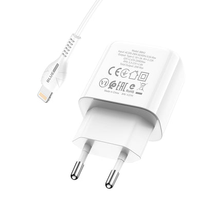 BLUE Power BBN3 Lightning Cable Charger, 20W, 3A, 1 x USB-C, White