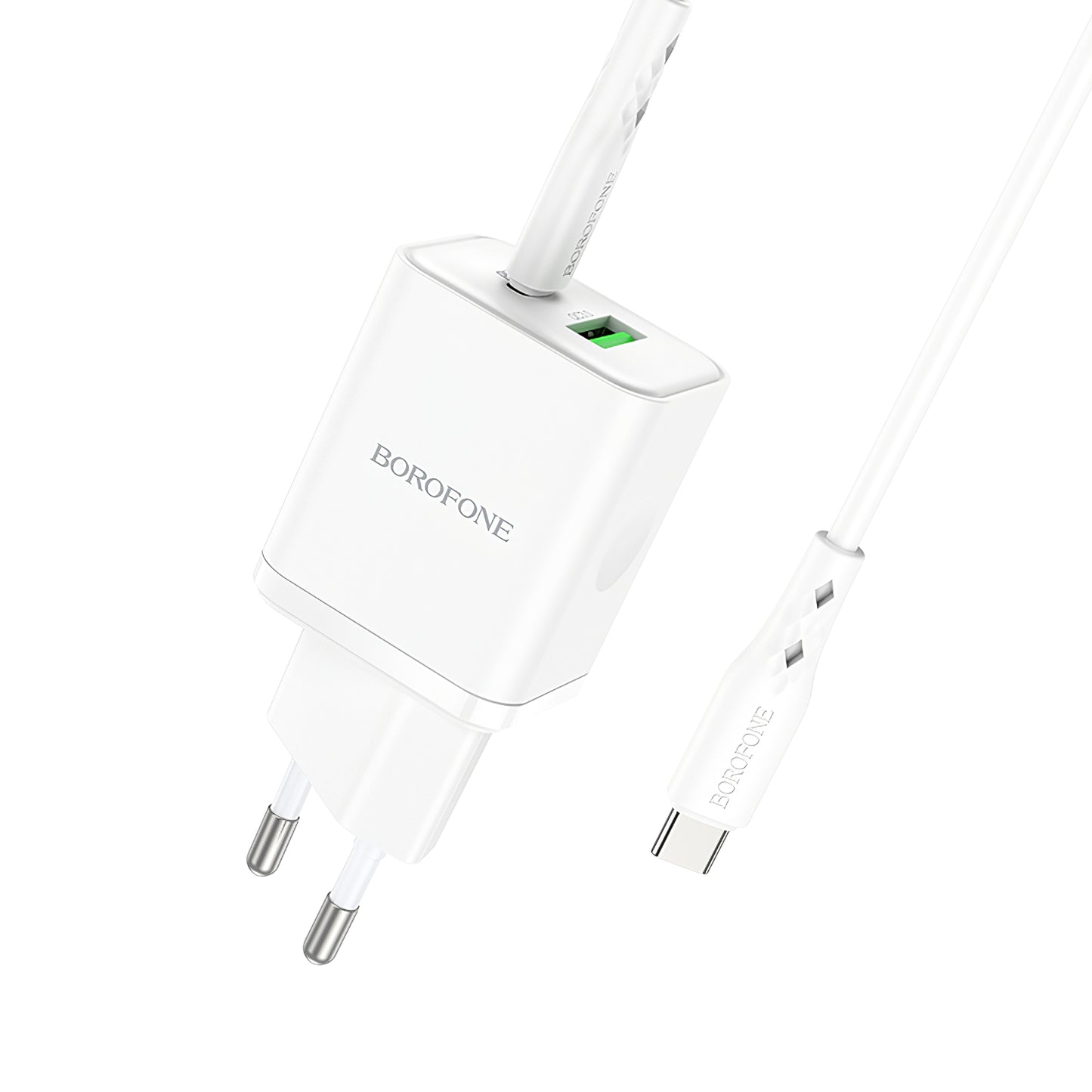 Borofone BN7 Network Charger With USB-C Cable, 20W, 3A, 1 x USB-A - 1 x USB-C, White