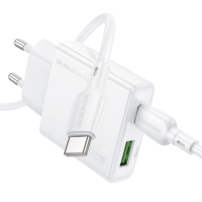 Borofone BN25 Wish USB-C Cable Charger, 30W, 3A, 1 x USB-A - 1 x USB-C, White