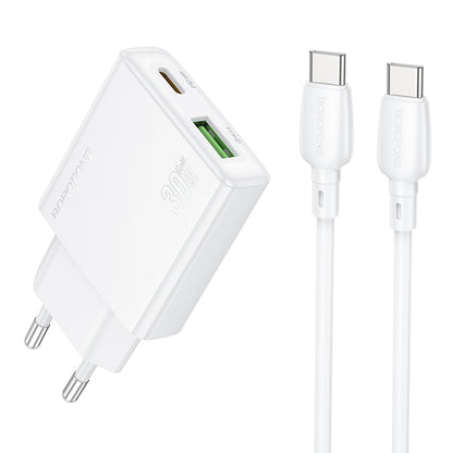 Borofone BN25 Wish USB-C Cable Charger, 30W, 3A, 1 x USB-A - 1 x USB-C, White