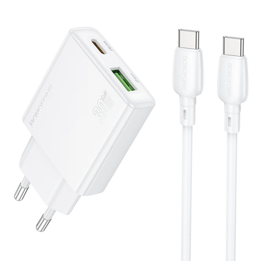 Borofone BN25 Wish USB-C Cable Charger, 30W, 3A, 1 x USB-A - 1 x USB-C, White