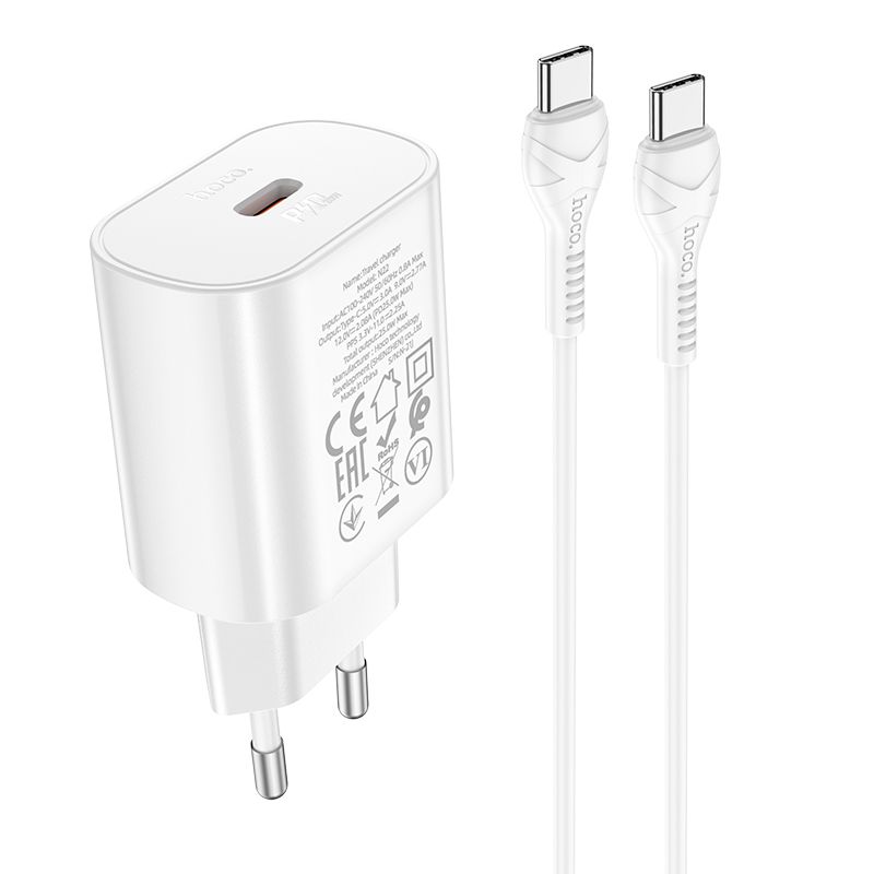 HOCO Jetta N22 USB-C Cable Charger, 25W, 3A, 1 x USB-C, White