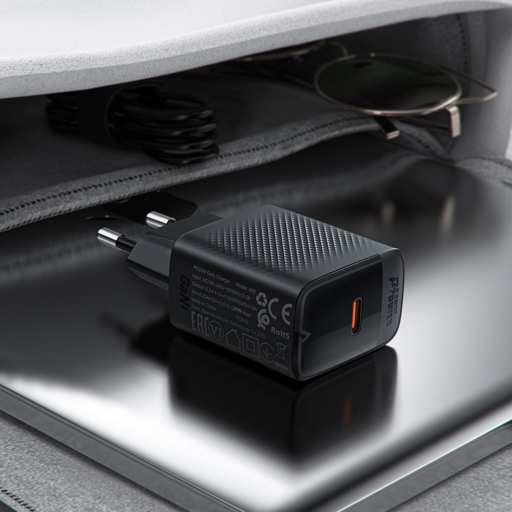 Acefast A82 USB-C Network Charger with Cable, 20W, 3A, 1 x USB-C, Black