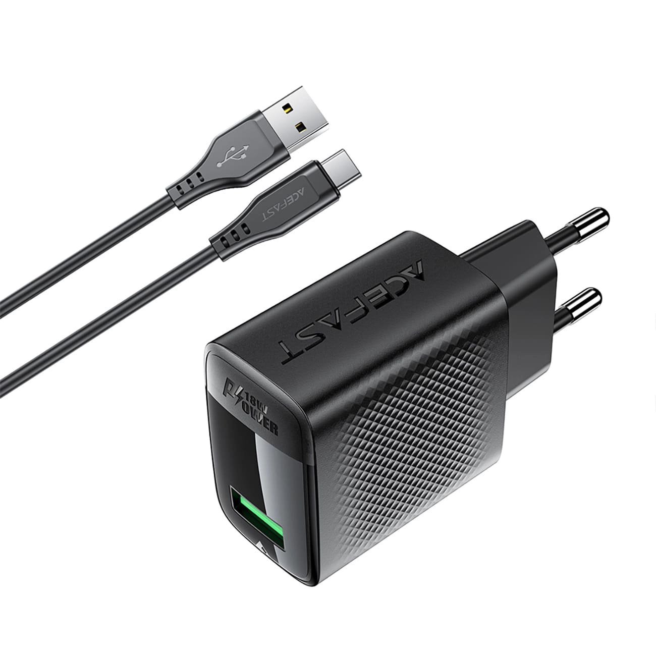 Acefast A90 USB-C Network Charger, 18W, 3A, 1 x USB-A, Black