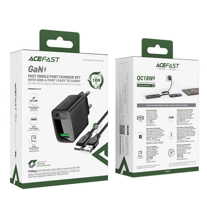 Acefast A90 USB-C Network Charger, 18W, 3A, 1 x USB-A, Black