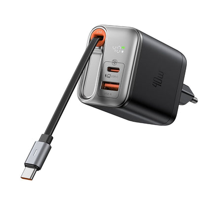 McDodo CH-4281 FreeGo Display Network Charger with USB-C Cable, 40W, 3A, 1 x USB-A - 1 x USB-C, Black