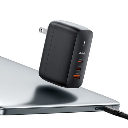 McDodo CH-8442 Mecha Travel Network Charger with USB-C Cable, 65W, 5A, 1 x USB-A - 2 x USB-C, Black