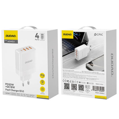 Dudao A5HEU Power Adapter, 20W, 3A, 1 x USB-C - 3 x USB-A, White