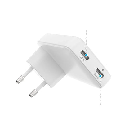Fixed Slim Network Charger, 45W, 3A, 2 x USB-C, White