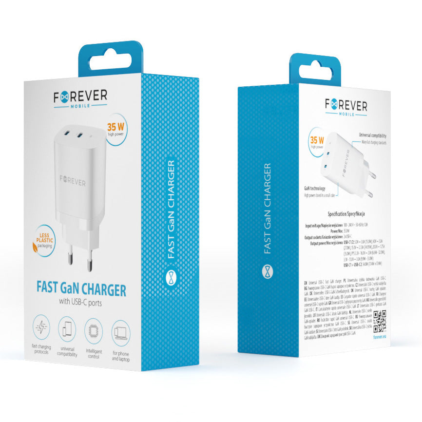 Forever TC-05-35CC Network Charger, 35W, 3A, 2 x USB-C, White