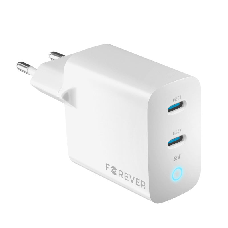 Forever Power Adapter TC-06-65CC, 65W, 3.25A, 2 x USB-C, White