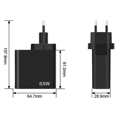 GVDA Power Adapter, 65W, 3A, 1 x USB-A - 1 x USB-C, Black