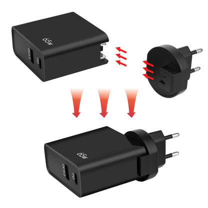 GVDA Power Adapter, 65W, 3A, 1 x USB-A - 1 x USB-C, Black