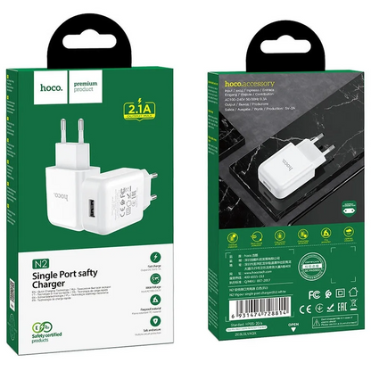 HOCO N2 Wall Charger, 10W, 2A, 1 x USB-A, White