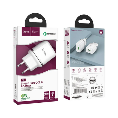 HOCO N3 Network Charger, 18W, 3A, 1 x USB-A, White